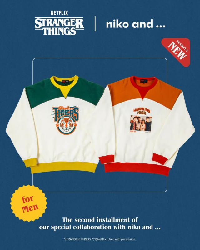 ストレンジャー・シングスとniko and...のコラボレーション商品、スウェットの画像。