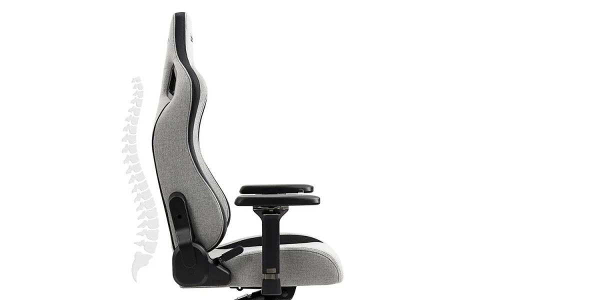 ゲーミングチェアの側面図、S字型背もたれと脊椎サポート