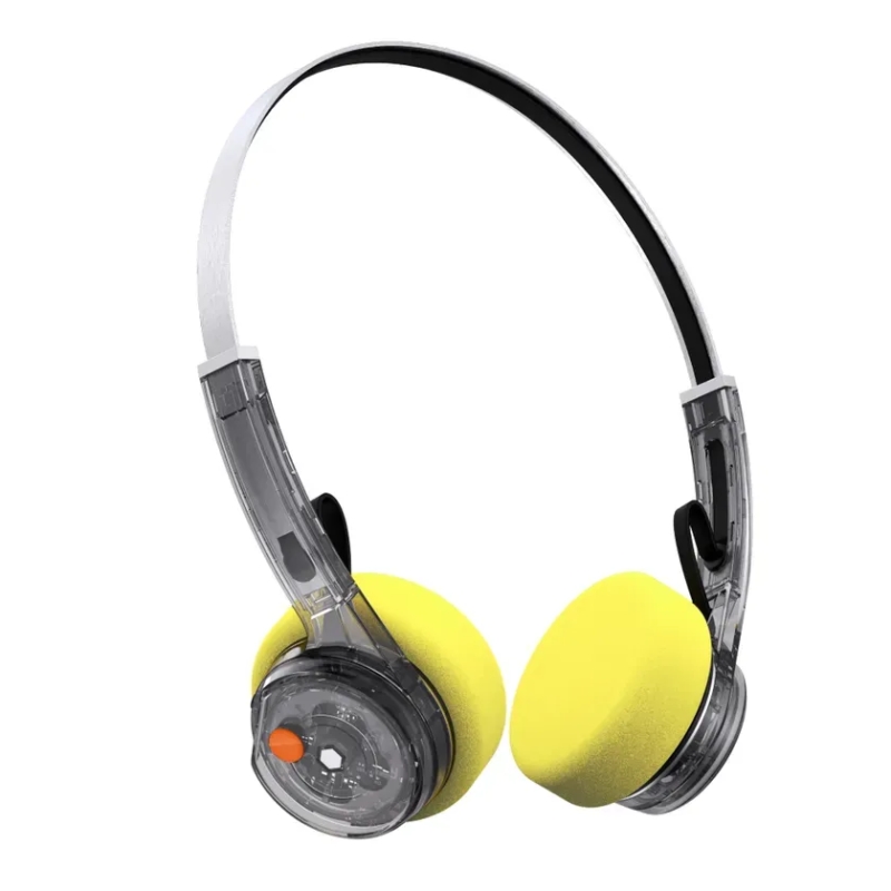 黄色のイヤーパッドを備えたヘッドフォン