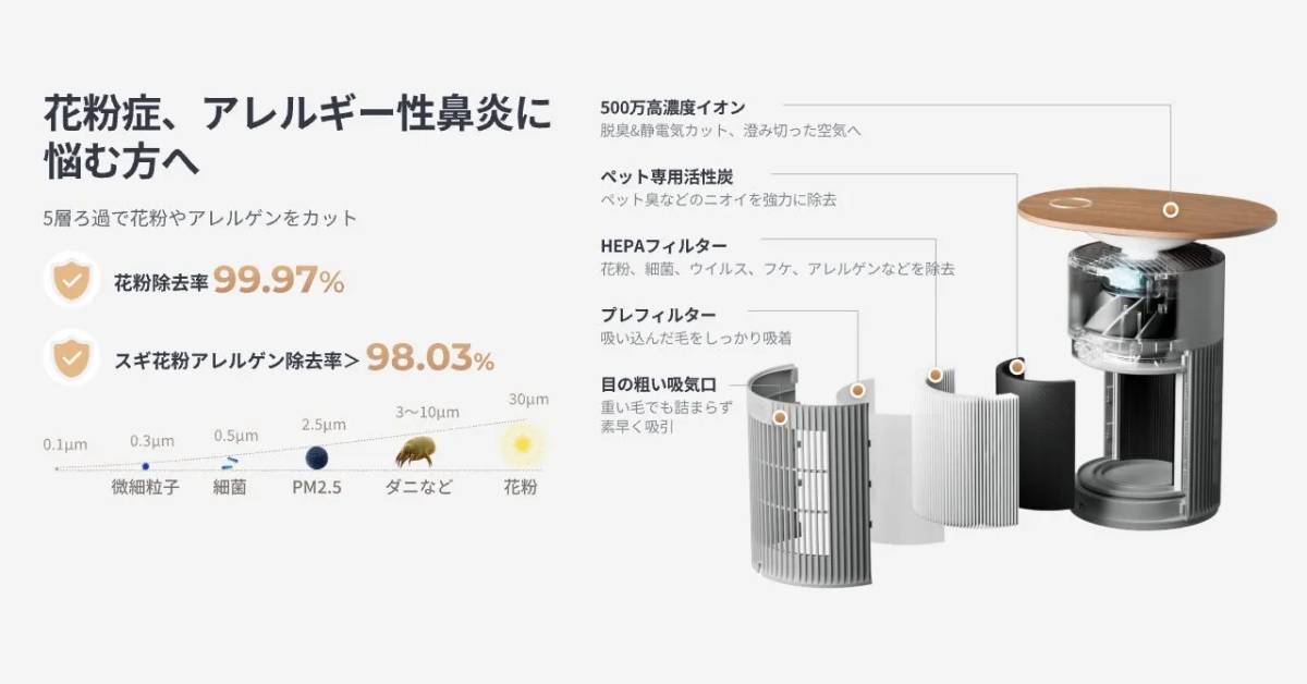 花粉症やアレルギー性鼻炎に悩む人向けの空気清浄機の製品紹介画像