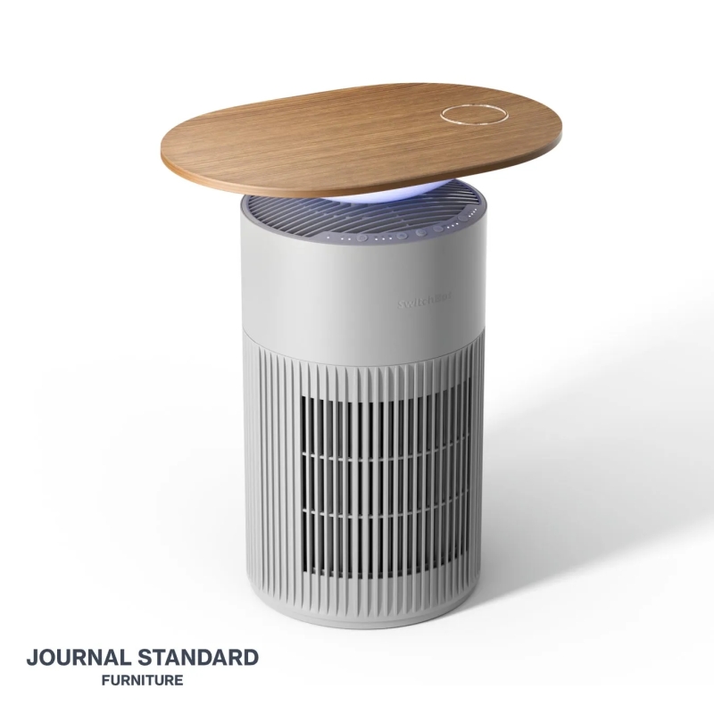 木製のテーブルトップが付いた空気清浄機