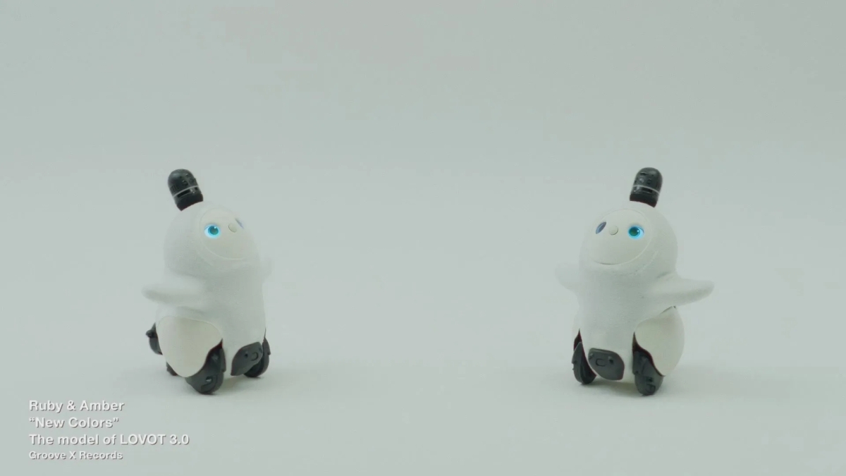 白背景に並ぶ二体の白いLOVOT