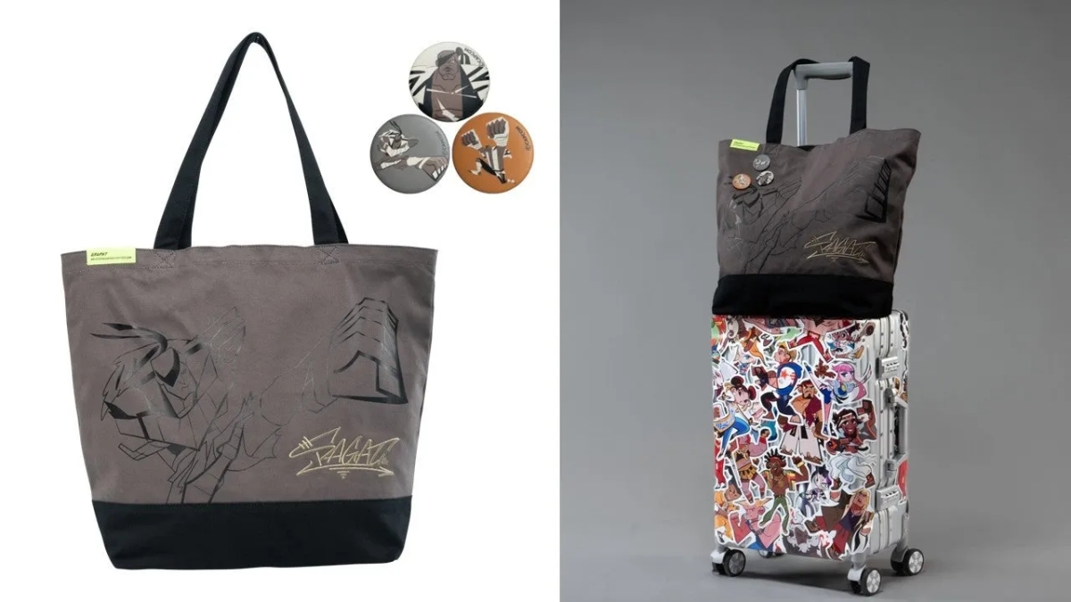 サガットのトートバッグとバッジ、ステッカー