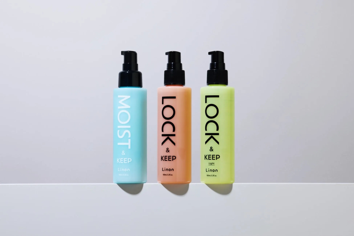 3本のヘアケア製品(MOIST & KEEP, LOCK & KEEP, LOCK & KEEP Light)