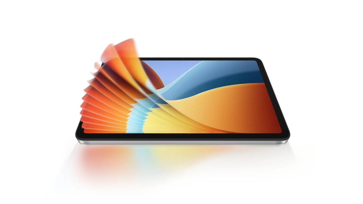 タブレット画面から紙がめくられるようなデザインの画像