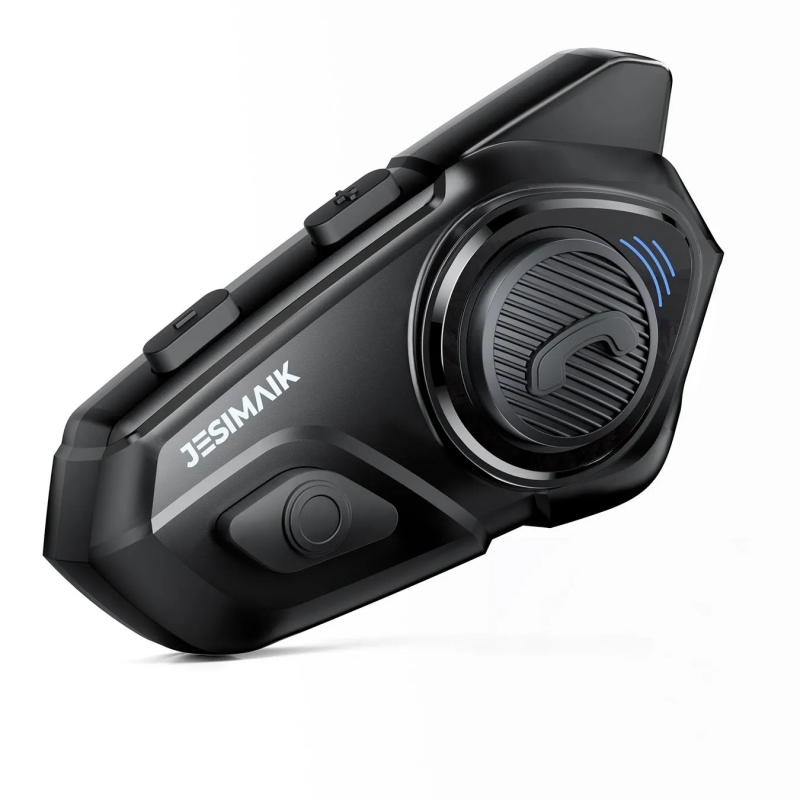 黒いバイク用インカムのクローズアップ写真