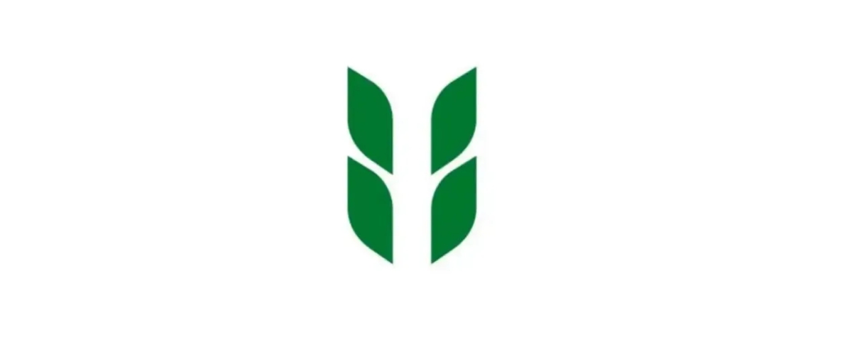 緑色の葉のようなシンボルマーク。