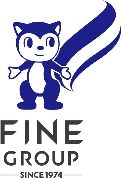 ファイングループのロゴマークと青いスカンクのキャラクター