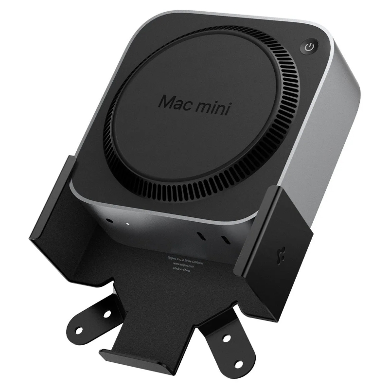 Mac miniとそれを支えるスタンドのクローズアップ画像