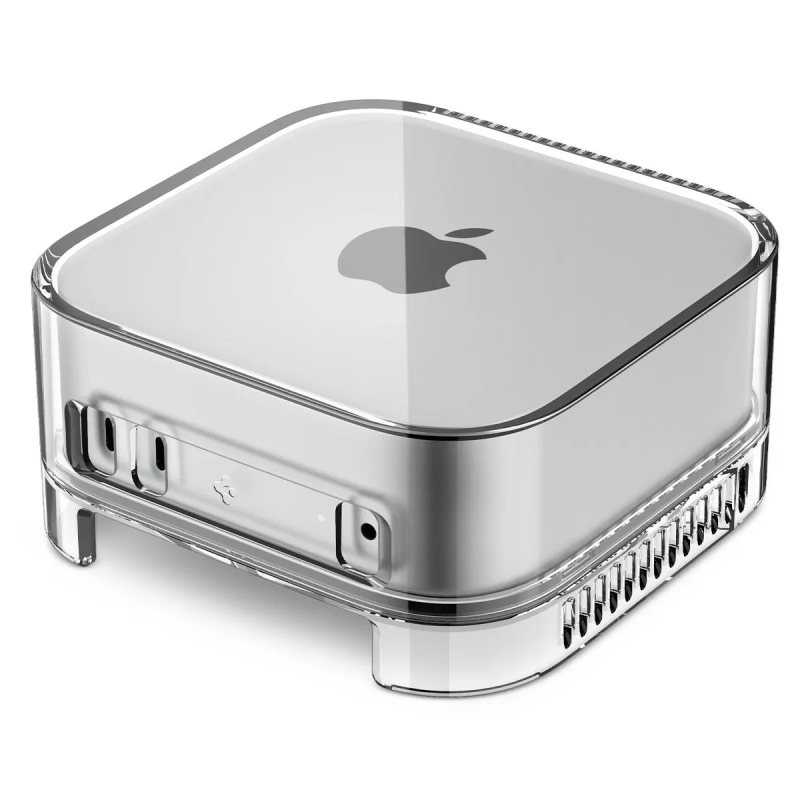 透明なケースに入ったApple Mac Miniのクローズアップ写真