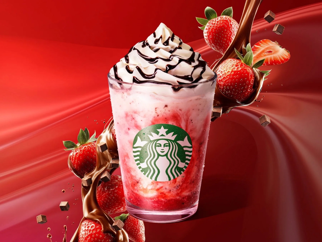 スターバックスのストロベリーチョコレートフラペチーノの広告画像