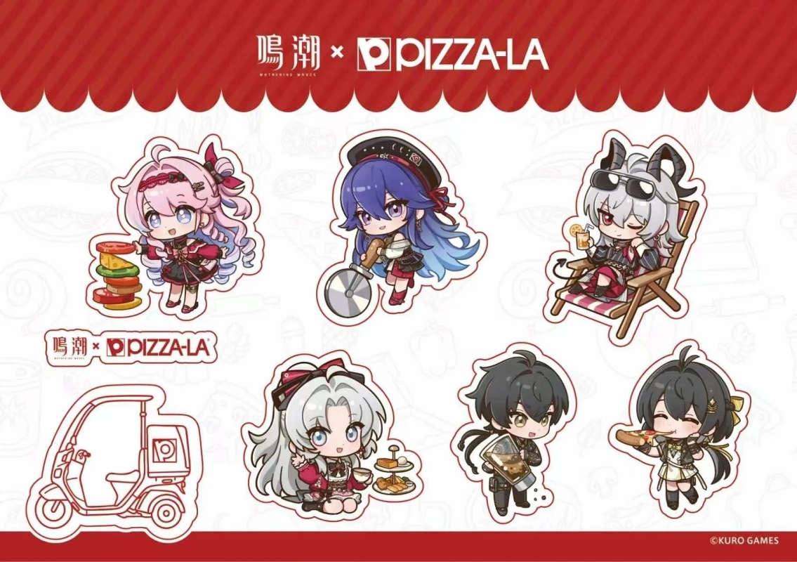 アニメキャラクターがピザを囲む鳴潮×PIZZA-LAコラボイラスト
