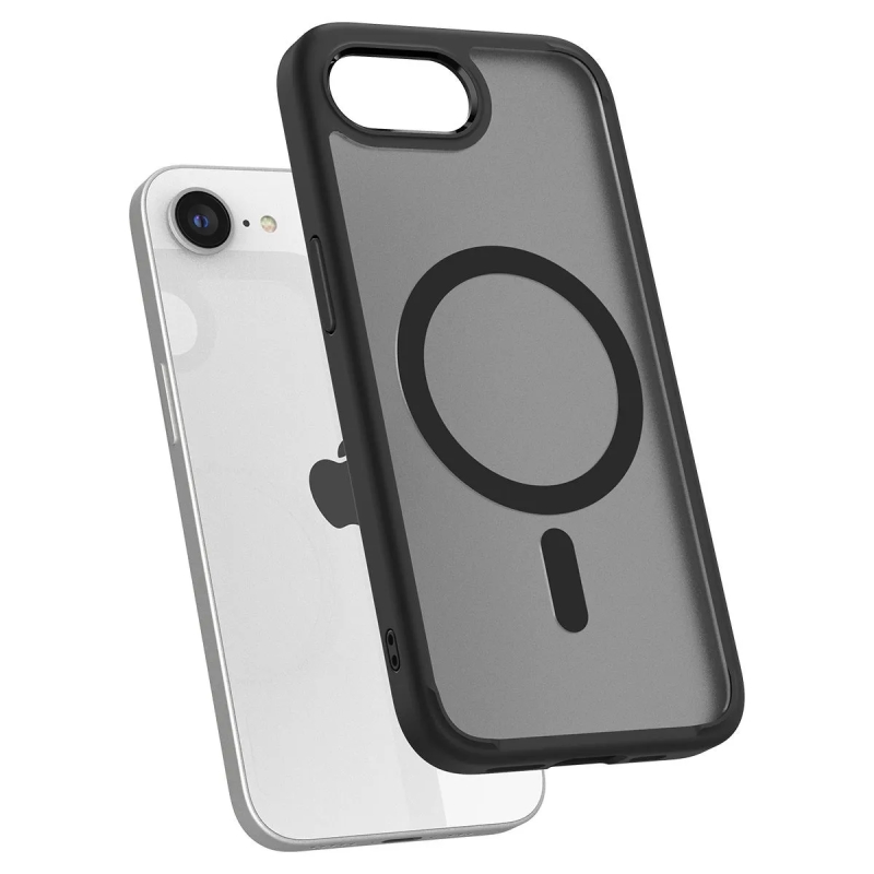 透明なiPhoneケースと、黒い縁取りとMagSafeリングを備えたグレーのケース
